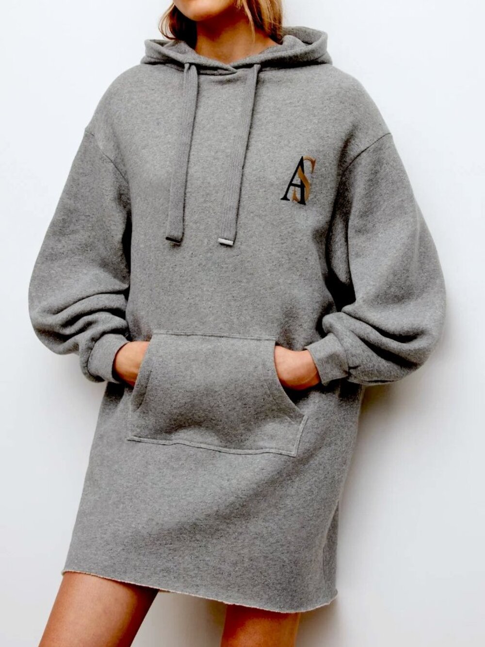 Allsaints Grey Marl Ena Lila Hooded Cotton Sweatshirt Dress Size XS